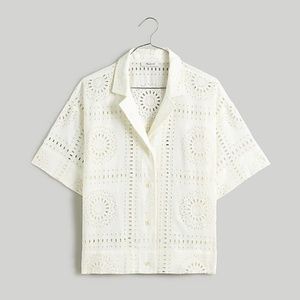 Madewell NWT Eyelet Button-Up Camp Shirt Size M Linen-blend White